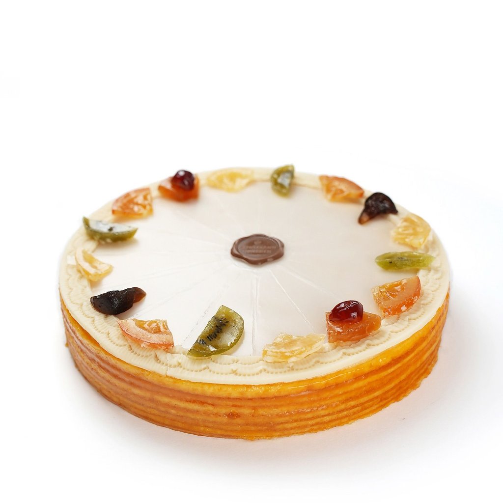 Kreutzkamm-Spezial-Torte mit Marzipan, Fondantglasur und kandiertem Früchtekranz