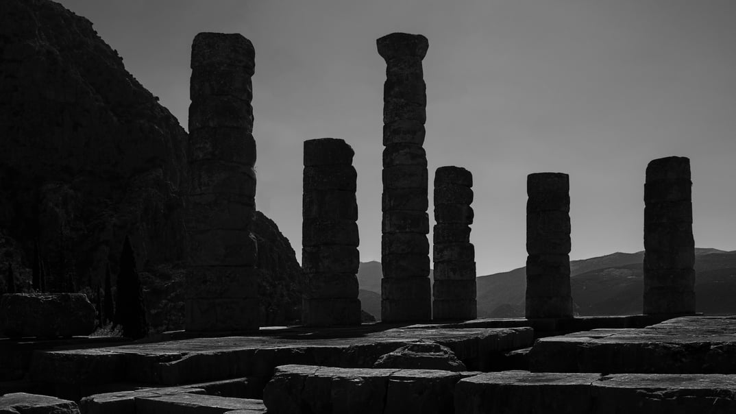 Griechische Tempel. Schwarzweiß-Foto...