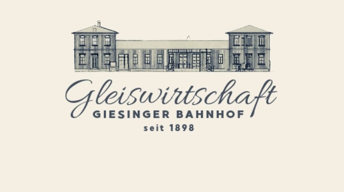 Gezeichnete Ansicht des Giesinger Bahnhofs mit dem Schriftzug Gleiswirtschaft