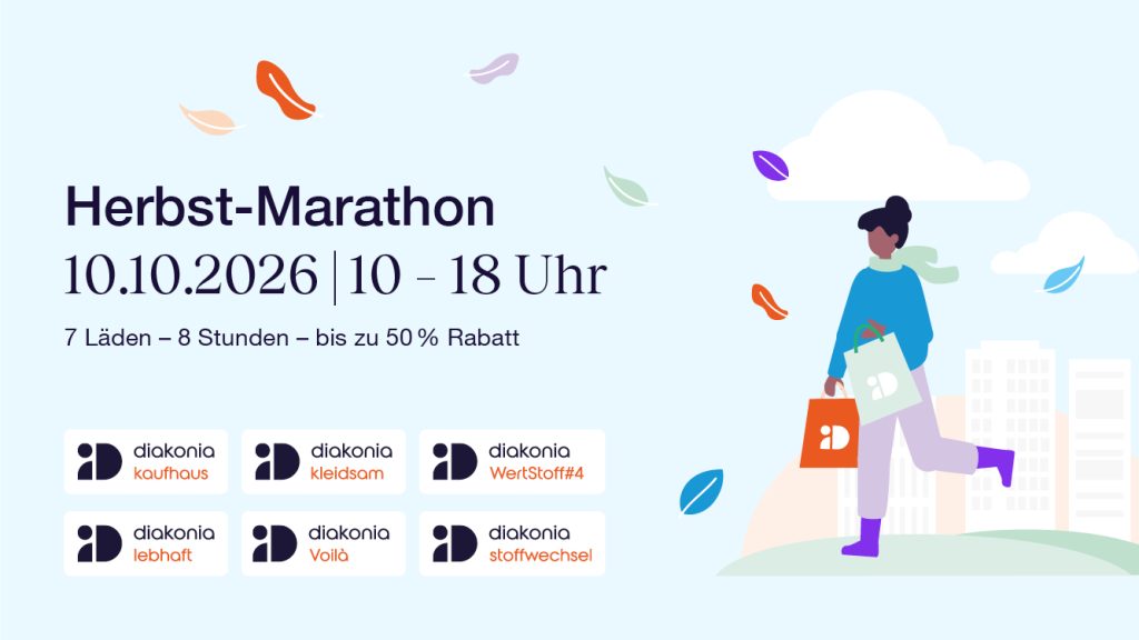 InMuenchenEventeintrag_Fru╠êhlingsmarathon_Contentbilder_Bild2 - IN München - Das Stadtmagazin Herbst-Marathon event banner: date 10.10.2026, 10–18 Uhr, with shopping logos and a person carrying bags in a cityscape.