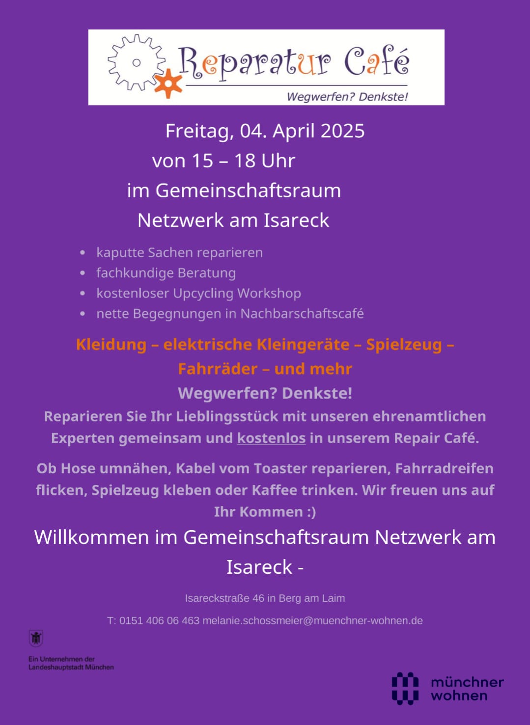 Repaircafé im Gemeinschaftsraum Netzwek am Isareck