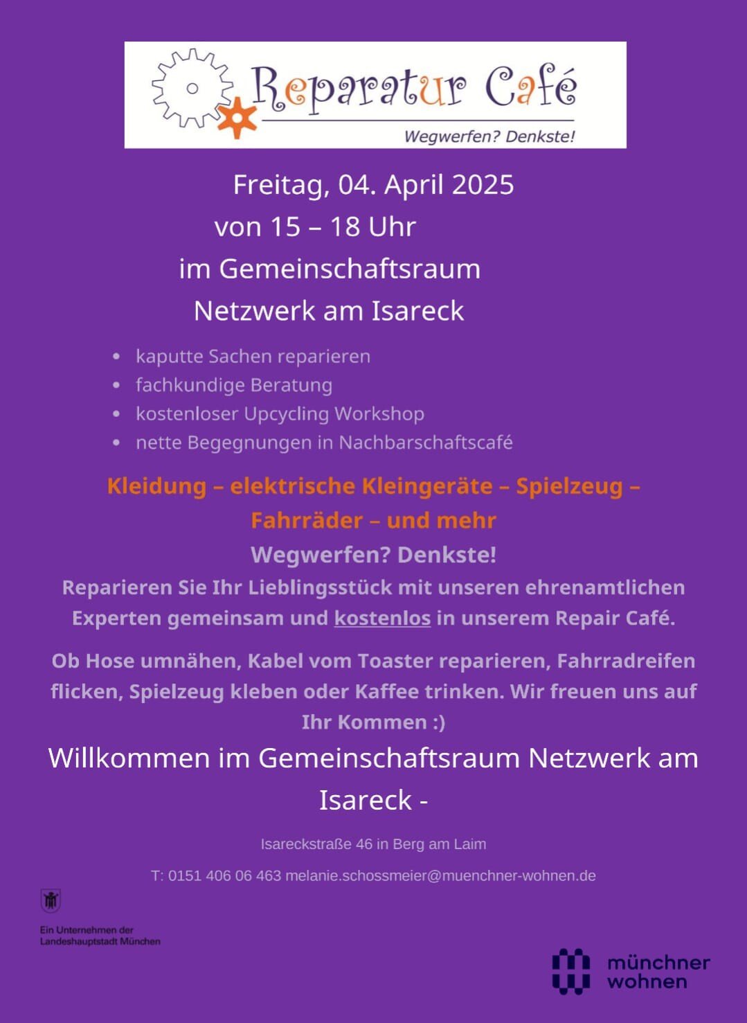 Repaircafé im Gemeinschaftsraum Netzwek am Isareck