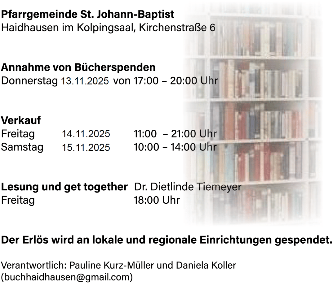 Bücherflohmarkt 2025 Pfarrgemeinde St.Johann-Baptist